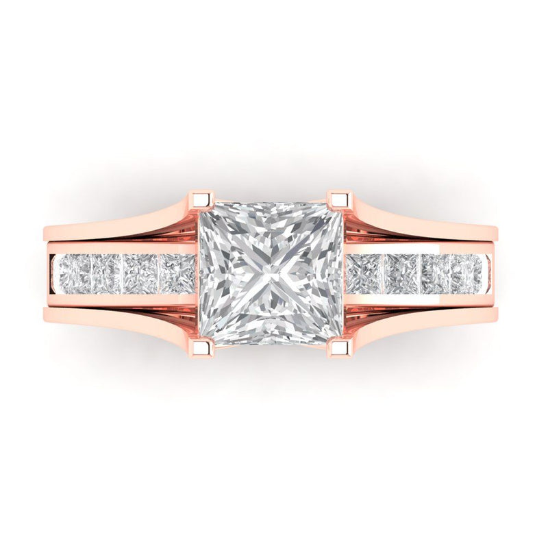 2.28 ct Brilliant Princess Cut Natural Diamond Stone Clarity SI1-2 Color G-H Rose Gold Solitaire with Accents Bridal Set