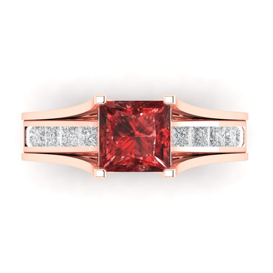2.28 cttw Princess Cut Natural Garnet Bridal Set - Solid Rose Gold Engagement Ring & Wedding Band