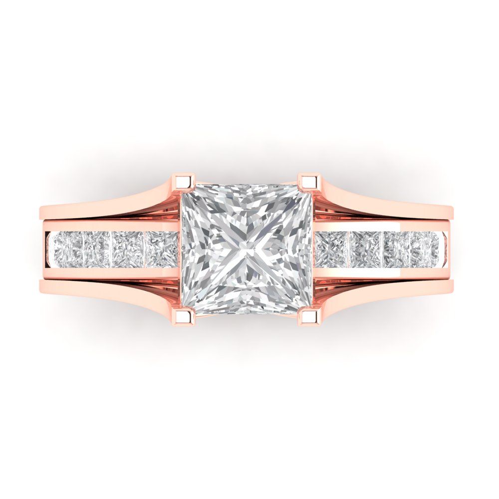 2.28 cttw Princess Cut Moissanite Bridal Set - Solid Rose Gold Engagement Ring & Wedding Band
