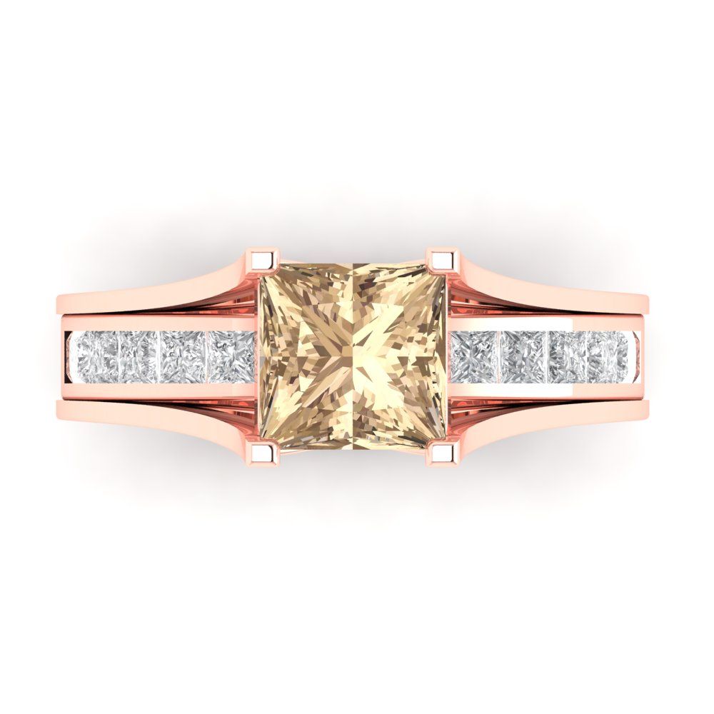 2.28 cttw Princess Cut Yellow Moissanite Bridal Set - Solid Rose Gold Engagement Ring & Wedding Band