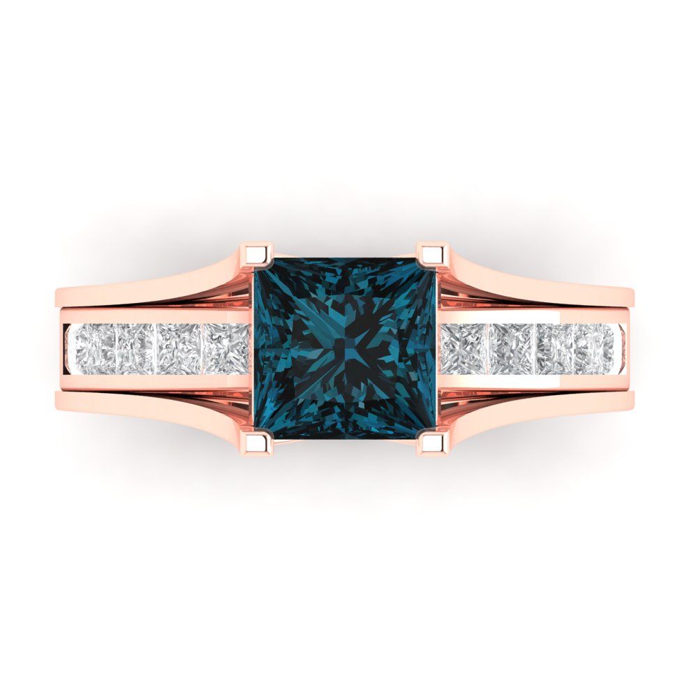 2.28 cttw Princess Cut Natural London Blue Topaz Bridal Set - Solid Rose Gold Engagement Ring & Wedding Band