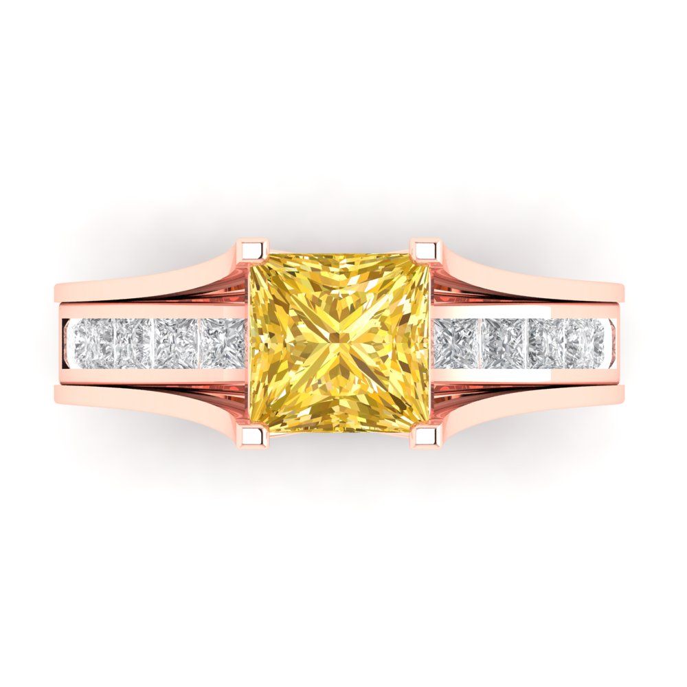 2.28 cttw Princess Cut Simulated Yellow Diamond Bridal Set - Solid Rose Gold Engagement Ring & Wedding Band