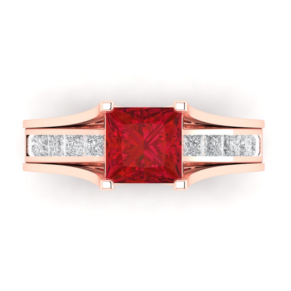 2.28 cttw Princess Cut Simulated Pink Tourmaline Bridal Set - Solid Rose Gold Engagement Ring & Wedding Band