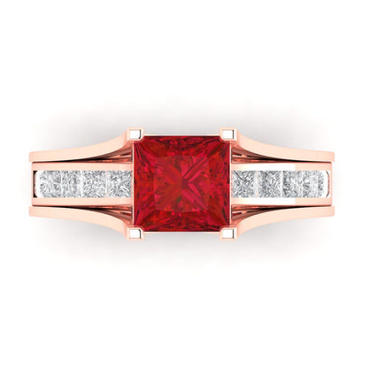 2.28 cttw Princess Cut Simulated Pink Tourmaline Bridal Set - Solid Rose Gold Engagement Ring & Wedding Band