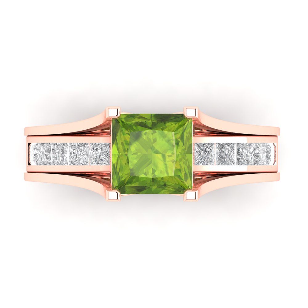 2.28 cttw Princess Cut Natural Peridot Bridal Set - Solid Rose Gold Engagement Ring & Wedding Band