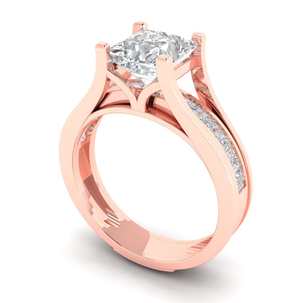 2.28 cttw Princess Cut Moissanite Bridal Set - Solid Rose Gold Engagement Ring & Wedding Band