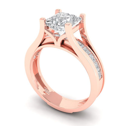 2.28 cttw Princess Cut Moissanite Bridal Set - Solid Rose Gold Engagement Ring & Wedding Band