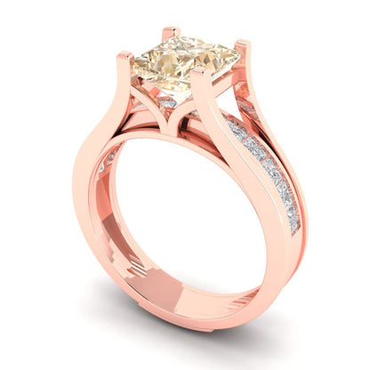 2.28 cttw Princess Cut Natural Morganite Bridal Set - Solid Rose Gold Engagement Ring & Wedding Band