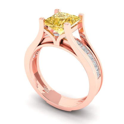 2.28 cttw Princess Cut Natural Citrine Bridal Set - Solid Rose Gold Engagement Ring & Wedding Band
