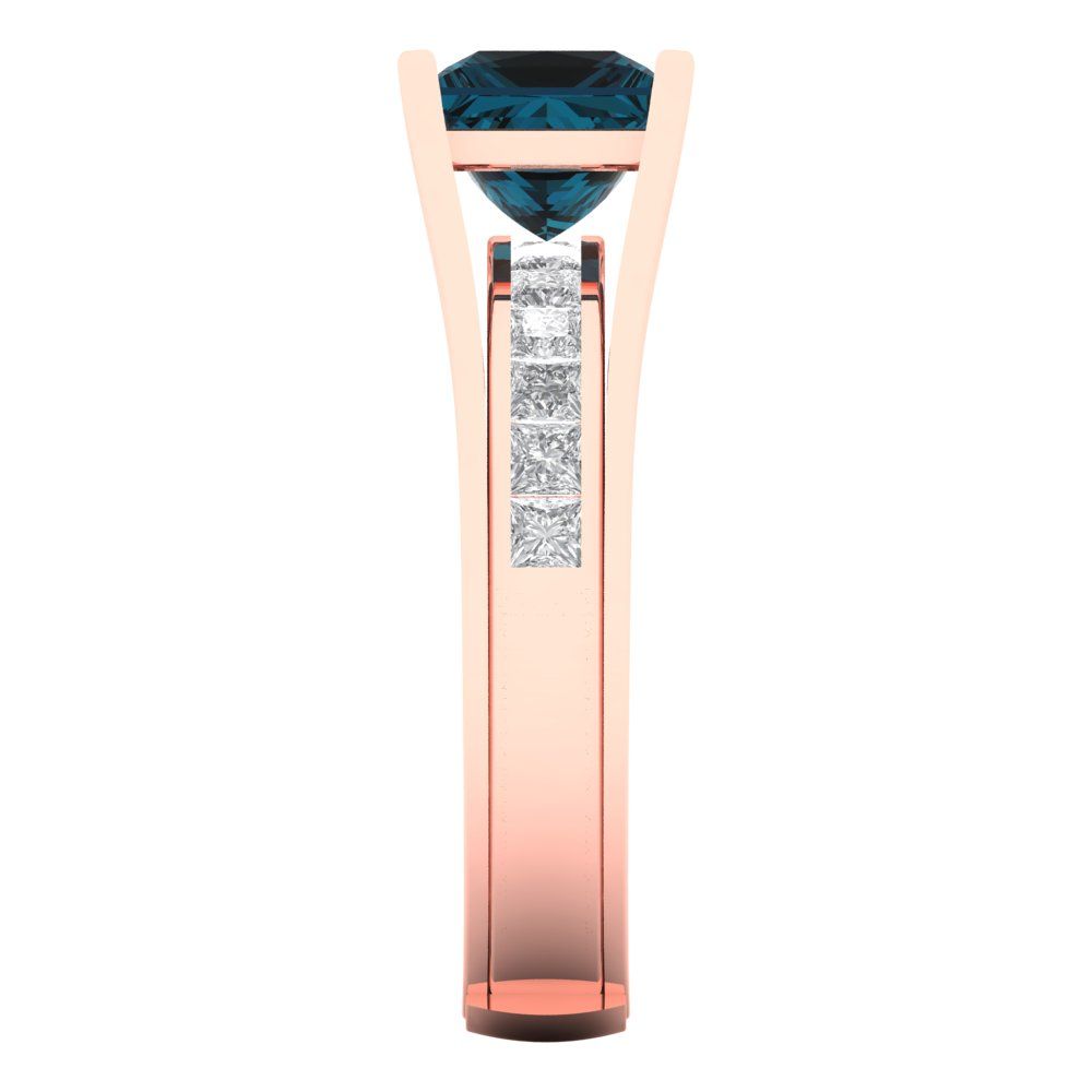 2.28 cttw Princess Cut Natural London Blue Topaz Bridal Set - Solid Rose Gold Engagement Ring & Wedding Band