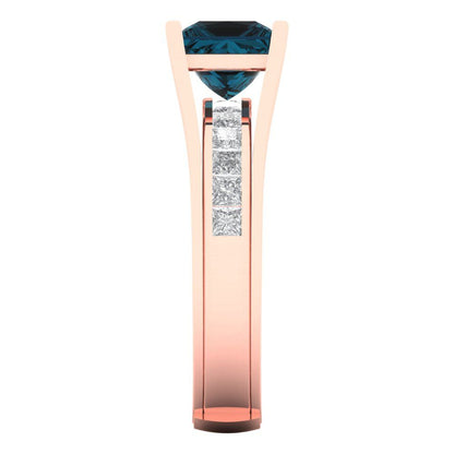 2.28 cttw Princess Cut Natural London Blue Topaz Bridal Set - Solid Rose Gold Engagement Ring & Wedding Band