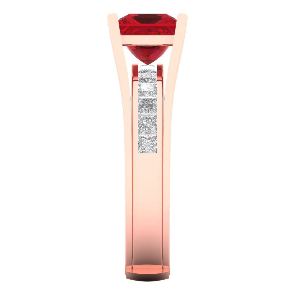 2.28 cttw Princess Cut Simulated Pink Tourmaline Bridal Set - Solid Rose Gold Engagement Ring & Wedding Band