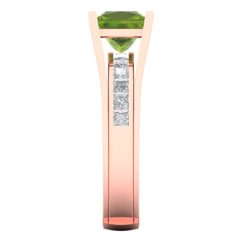 2.28 cttw Princess Cut Natural Peridot Bridal Set - Solid Rose Gold Engagement Ring & Wedding Band