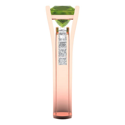 2.28 cttw Princess Cut Natural Peridot Bridal Set - Solid Rose Gold Engagement Ring & Wedding Band