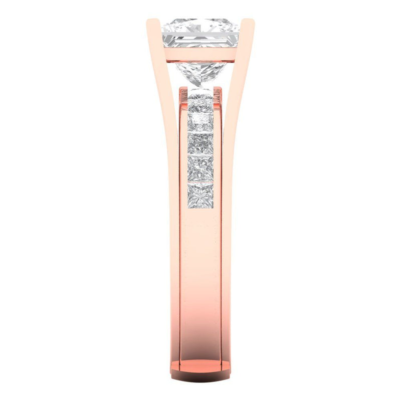2.28 ct Brilliant Princess Cut Natural Diamond Stone Clarity SI1-2 Color G-H Rose Gold Solitaire with Accents Bridal Set