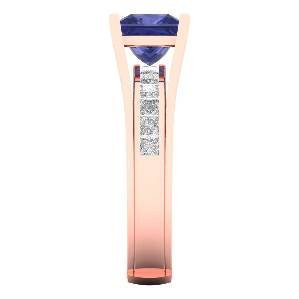 2.28 cttw Princess Cut Simulated Tanzanite Bridal Set - Solid Rose Gold Engagement Ring & Wedding Band