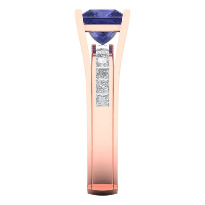 2.28 cttw Princess Cut Simulated Tanzanite Bridal Set - Solid Rose Gold Engagement Ring & Wedding Band