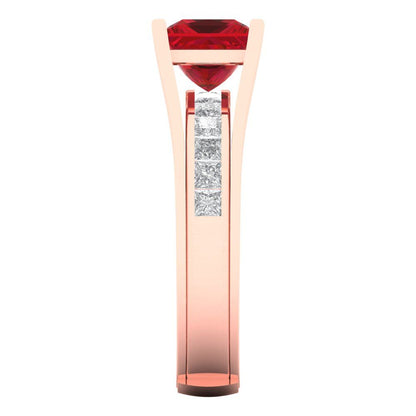 2.28 cttw Princess Cut Simulated Ruby Bridal Set - Solid Rose Gold Engagement Ring & Wedding Band