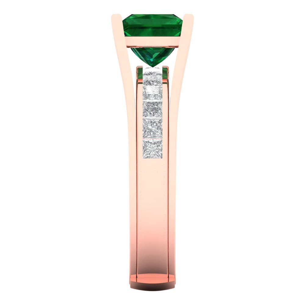 2.28 cttw Princess Cut Simulated Emerald Bridal Set - Solid Rose Gold Engagement Ring & Wedding Band