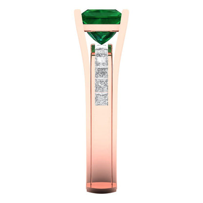 2.28 cttw Princess Cut Simulated Emerald Bridal Set - Solid Rose Gold Engagement Ring & Wedding Band