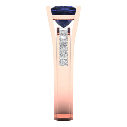 2.28 cttw Princess Cut Simulated Blue Sapphire Bridal Set - Solid Rose Gold Engagement Ring & Wedding Band