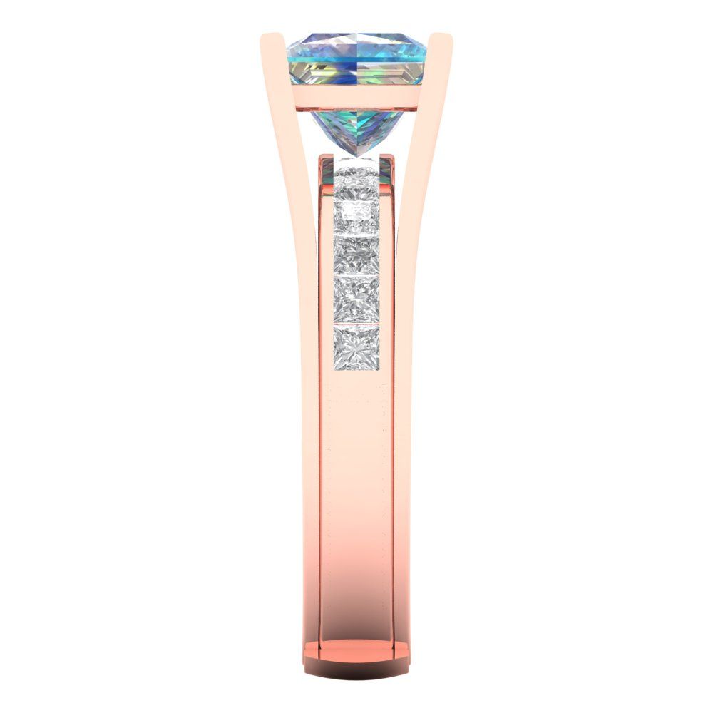 2.28 cttw Princess Cut Blue Moissanite Bridal Set - Solid Rose Gold Engagement Ring & Wedding Band