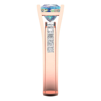 2.28 cttw Princess Cut Blue Moissanite Bridal Set - Solid Rose Gold Engagement Ring & Wedding Band