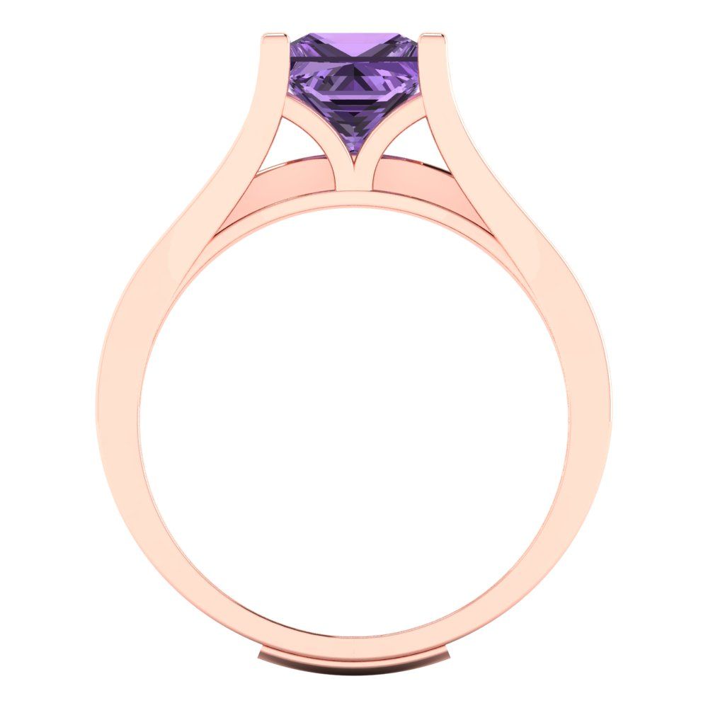 2.28 cttw Princess Cut Simulated Alexandrite Bridal Set - Solid Rose Gold Engagement Ring & Wedding Band