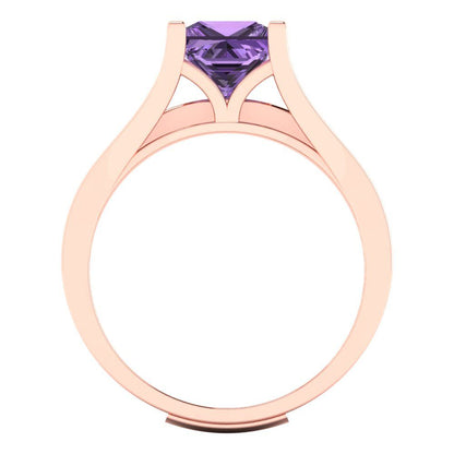 2.28 cttw Princess Cut Simulated Alexandrite Bridal Set - Solid Rose Gold Engagement Ring & Wedding Band