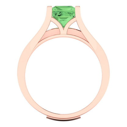 2.28 cttw Princess Cut Simulated Green Diamond Bridal Set - Solid Rose Gold Engagement Ring & Wedding Band