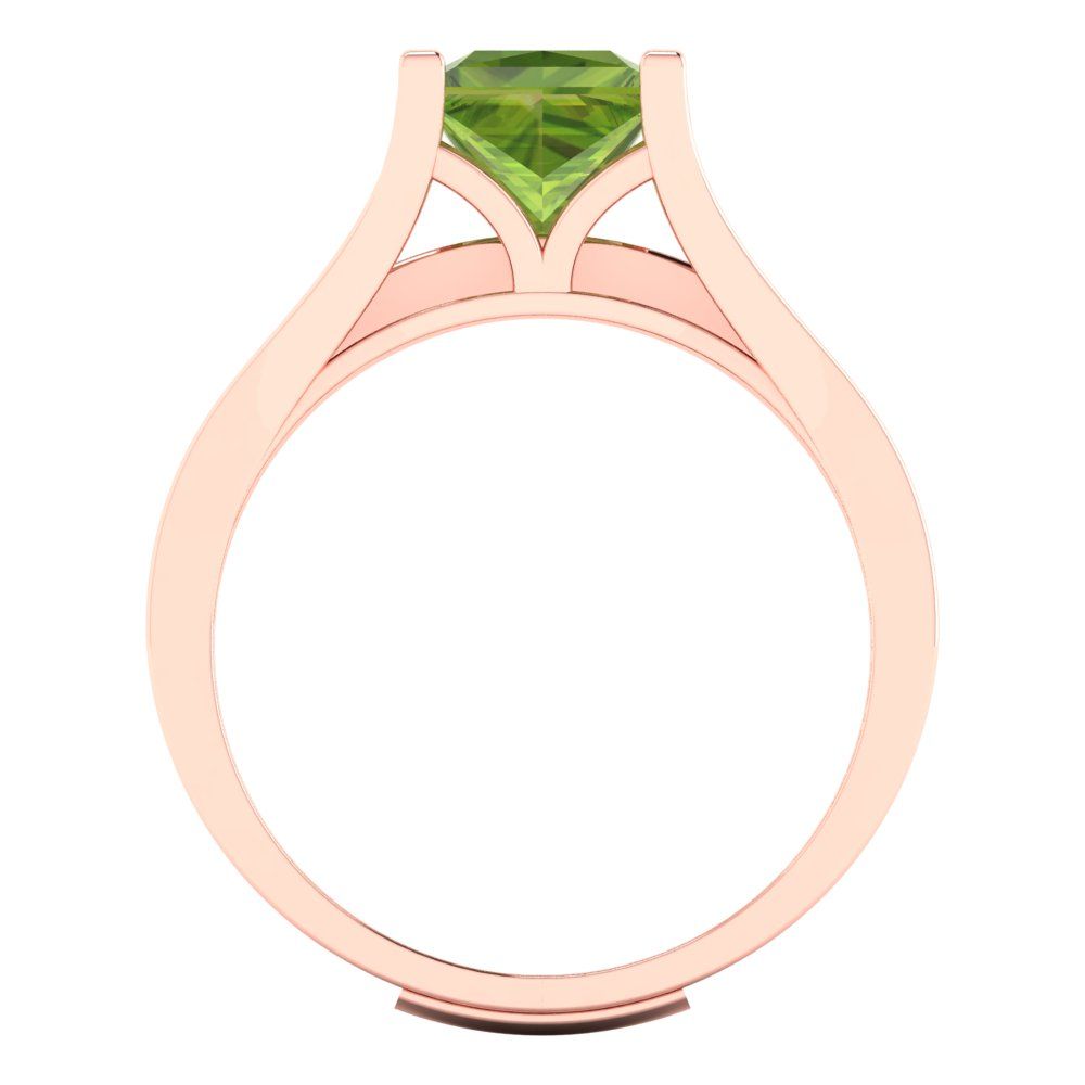 2.28 cttw Princess Cut Natural Peridot Bridal Set - Solid Rose Gold Engagement Ring & Wedding Band
