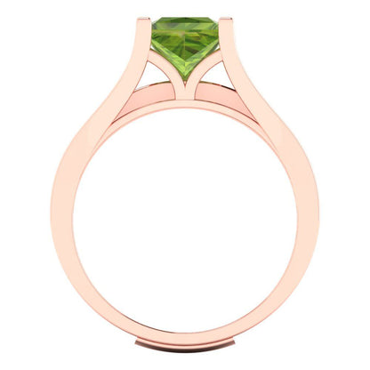 2.28 cttw Princess Cut Natural Peridot Bridal Set - Solid Rose Gold Engagement Ring & Wedding Band