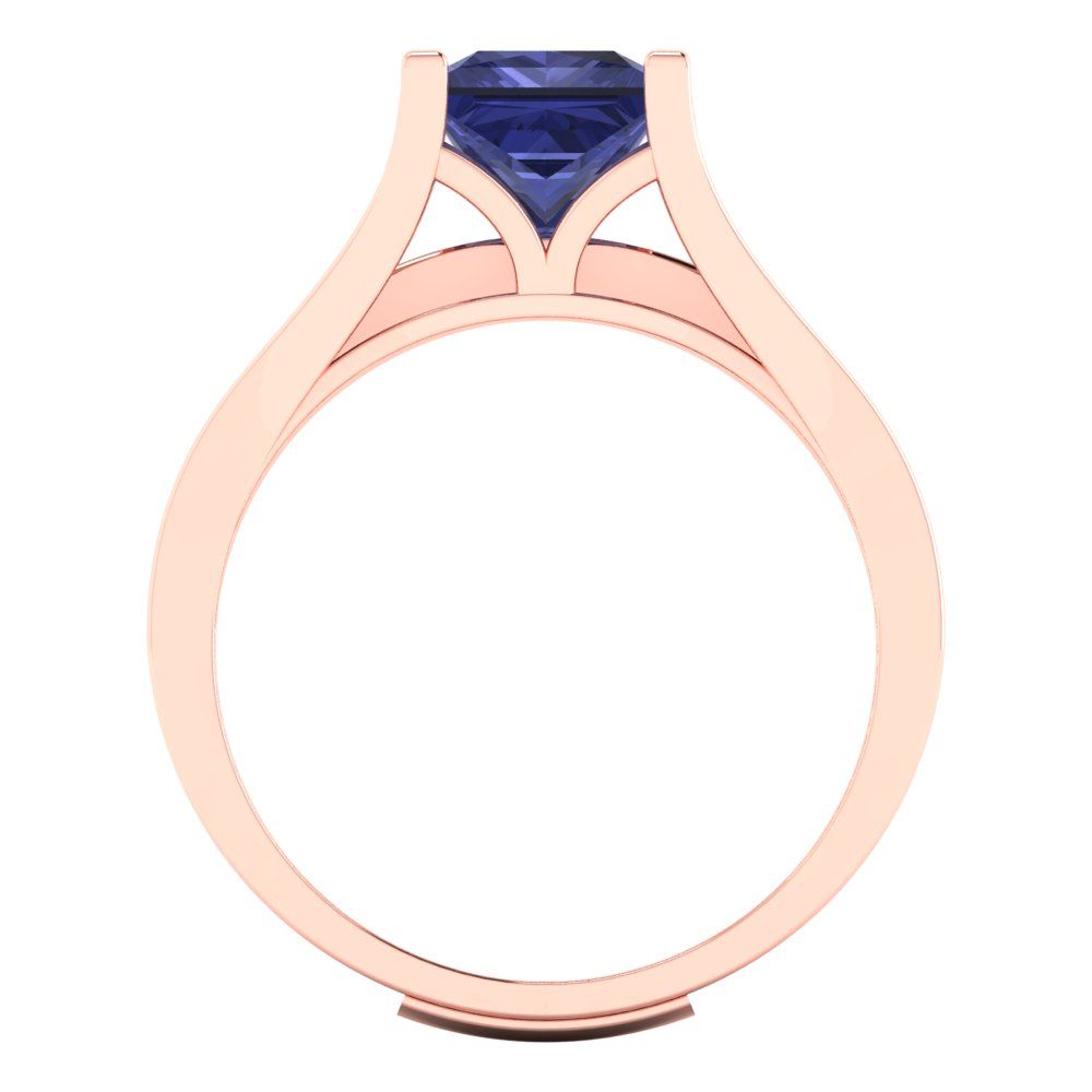 2.28 cttw Princess Cut Simulated Tanzanite Bridal Set - Solid Rose Gold Engagement Ring & Wedding Band