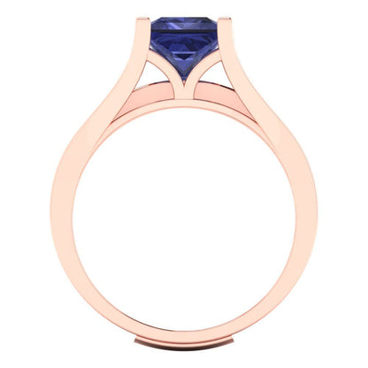 2.28 cttw Princess Cut Simulated Tanzanite Bridal Set - Solid Rose Gold Engagement Ring & Wedding Band