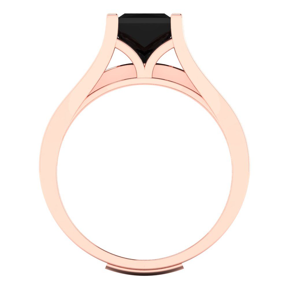 2.28 cttw Princess Cut Natural Onyx Bridal Set - Solid Rose Gold Engagement Ring & Wedding Band