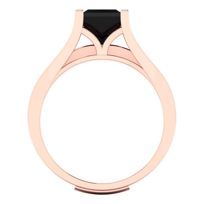 2.28 cttw Princess Cut Natural Onyx Bridal Set - Solid Rose Gold Engagement Ring & Wedding Band