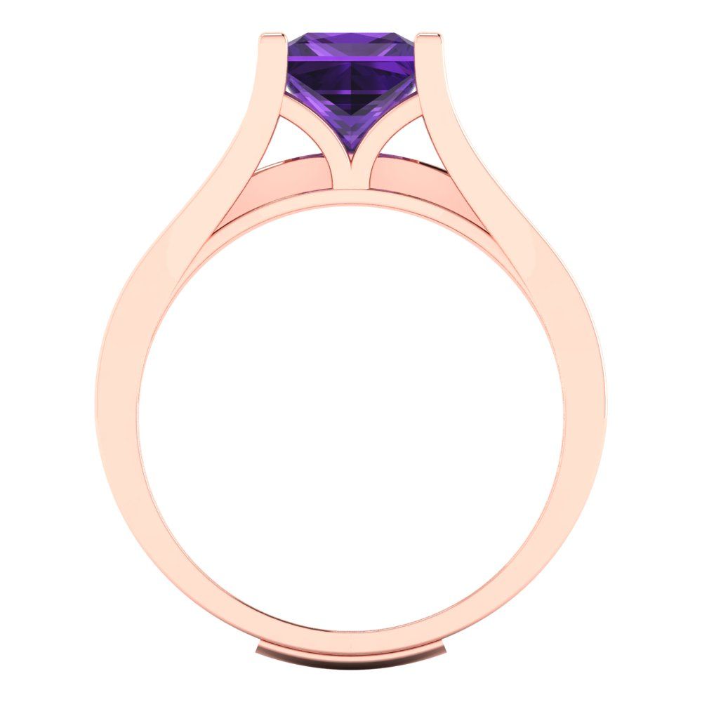 2.28 cttw Princess Cut Natural Amethyst Bridal Set - Solid Rose Gold Engagement Ring & Wedding Band