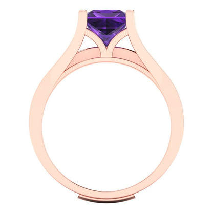 2.28 cttw Princess Cut Natural Amethyst Bridal Set - Solid Rose Gold Engagement Ring & Wedding Band