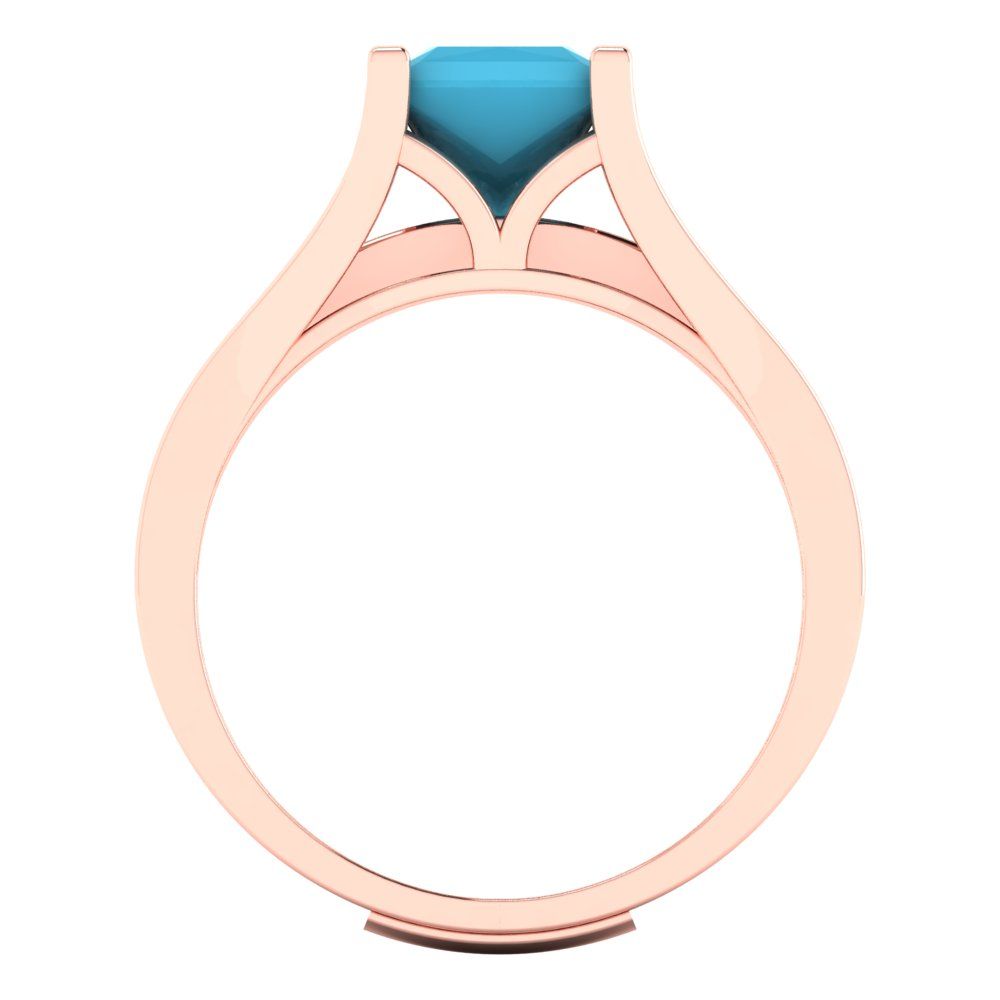 2.28 cttw Princess Cut Simulated Turquoise Bridal Set - Solid Rose Gold Engagement Ring & Wedding Band