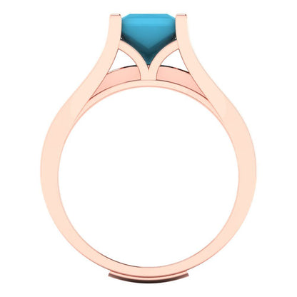 2.28 cttw Princess Cut Simulated Turquoise Bridal Set - Solid Rose Gold Engagement Ring & Wedding Band