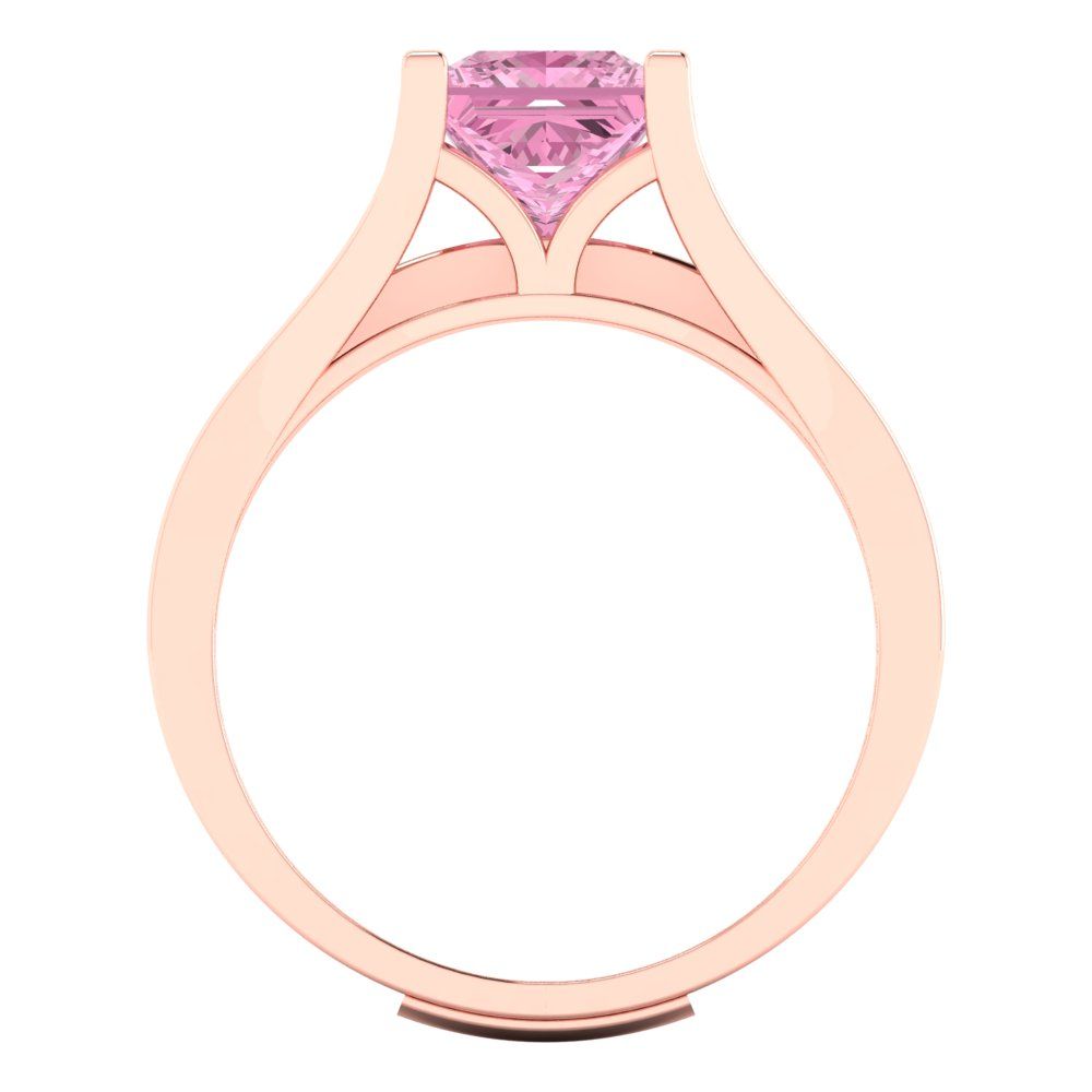 2.28 cttw Princess Cut Simulated Pink Diamond Bridal Set - Solid Rose Gold Engagement Ring & Wedding Band