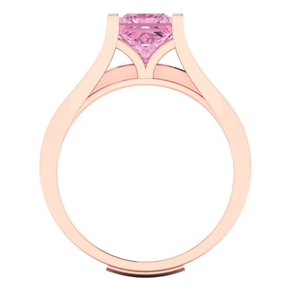 2.28 cttw Princess Cut Simulated Pink Diamond Bridal Set - Solid Rose Gold Engagement Ring & Wedding Band