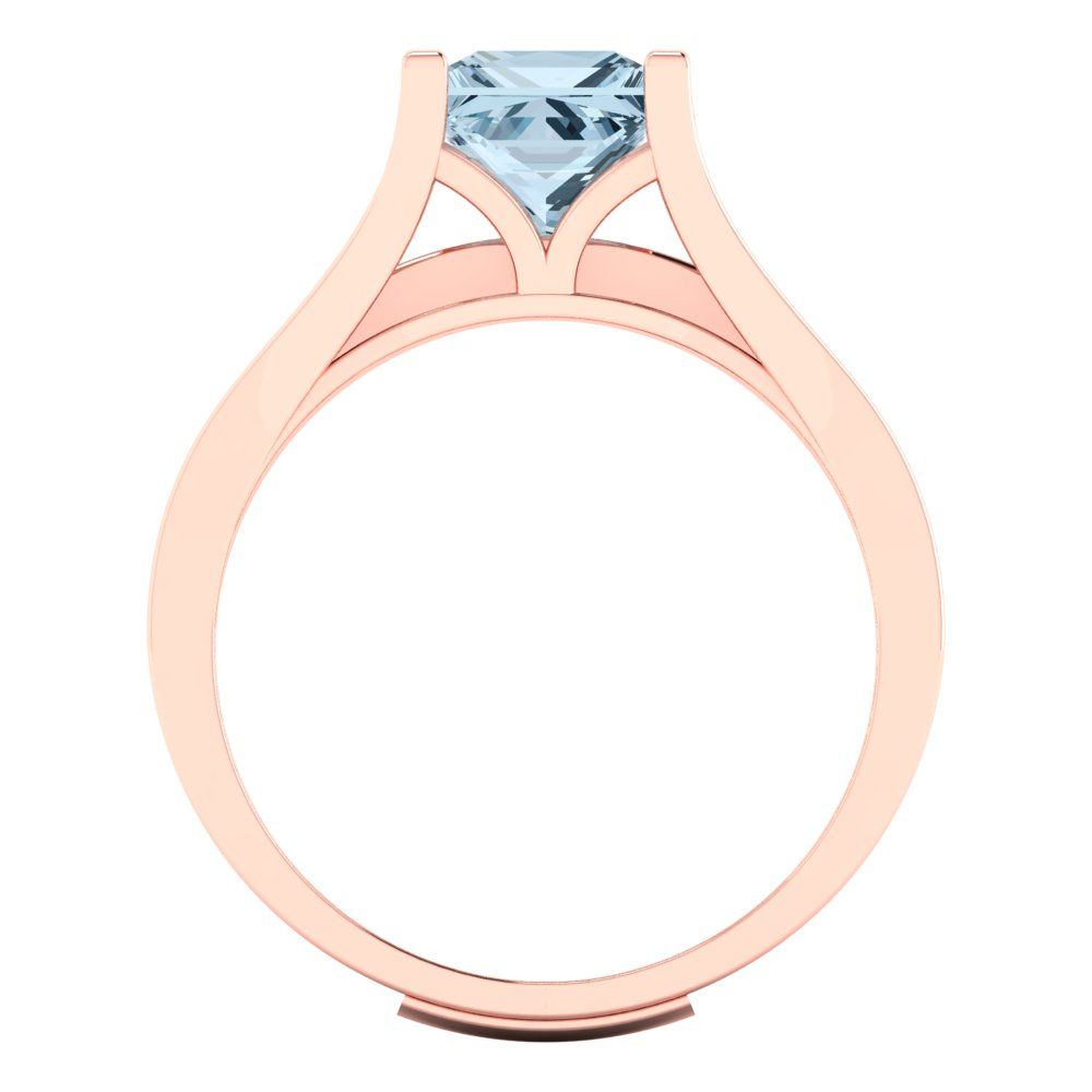 2.28 cttw Princess Cut Natural Aquamarine Bridal Set - Solid Rose Gold Engagement Ring & Wedding Band