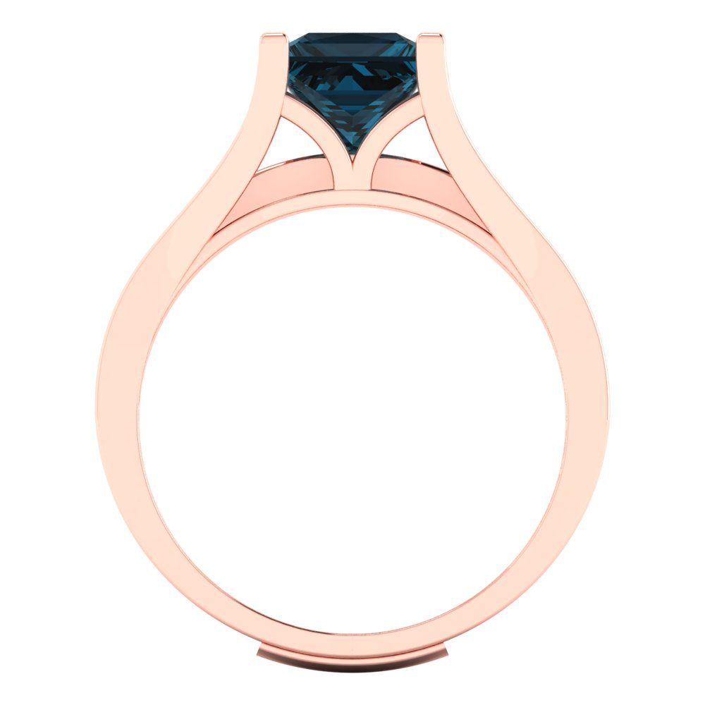 2.28 cttw Princess Cut Natural London Blue Topaz Bridal Set - Solid Rose Gold Engagement Ring & Wedding Band