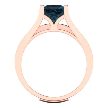 2.28 cttw Princess Cut Natural London Blue Topaz Bridal Set - Solid Rose Gold Engagement Ring & Wedding Band