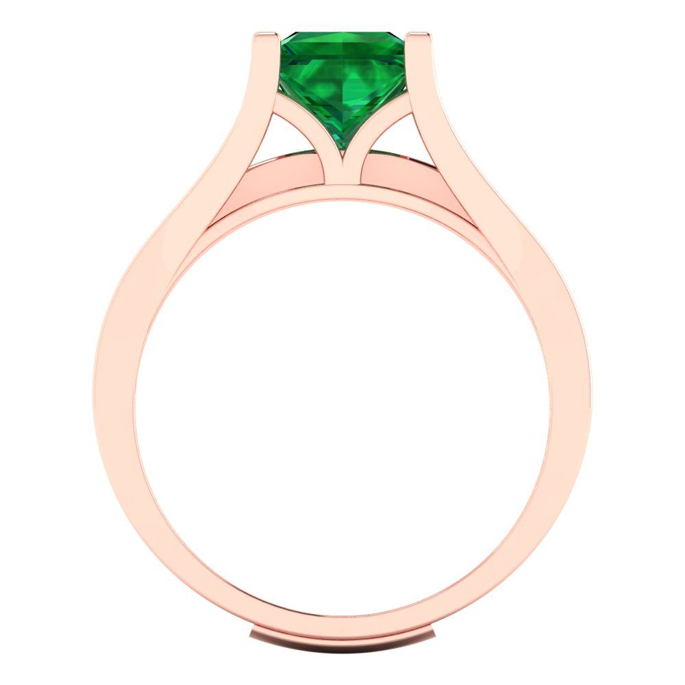 2.28 cttw Princess Cut Simulated Emerald Bridal Set - Solid Rose Gold Engagement Ring & Wedding Band
