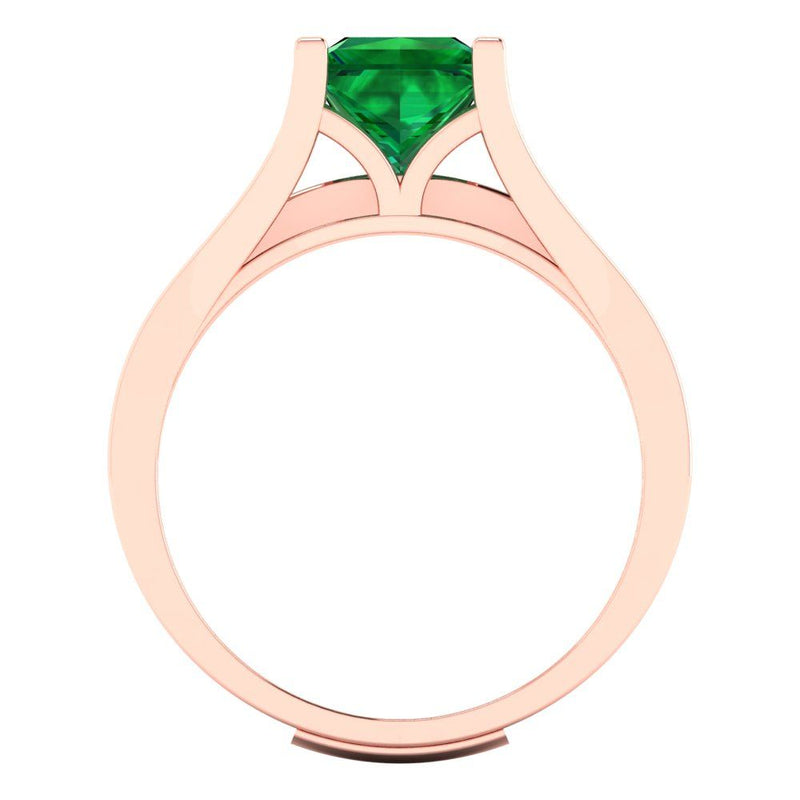 2.28 ct Brilliant Princess Cut Simulated Emerald Stone Rose Gold Solitaire with Accents Bridal Set