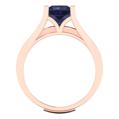 2.28 cttw Princess Cut Simulated Blue Sapphire Bridal Set - Solid Rose Gold Engagement Ring & Wedding Band