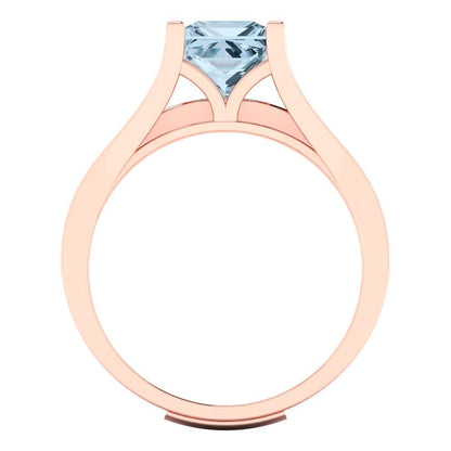 2.28 cttw Princess Cut Simulated Blue Diamond Bridal Set - Solid Rose Gold Engagement Ring & Wedding Band