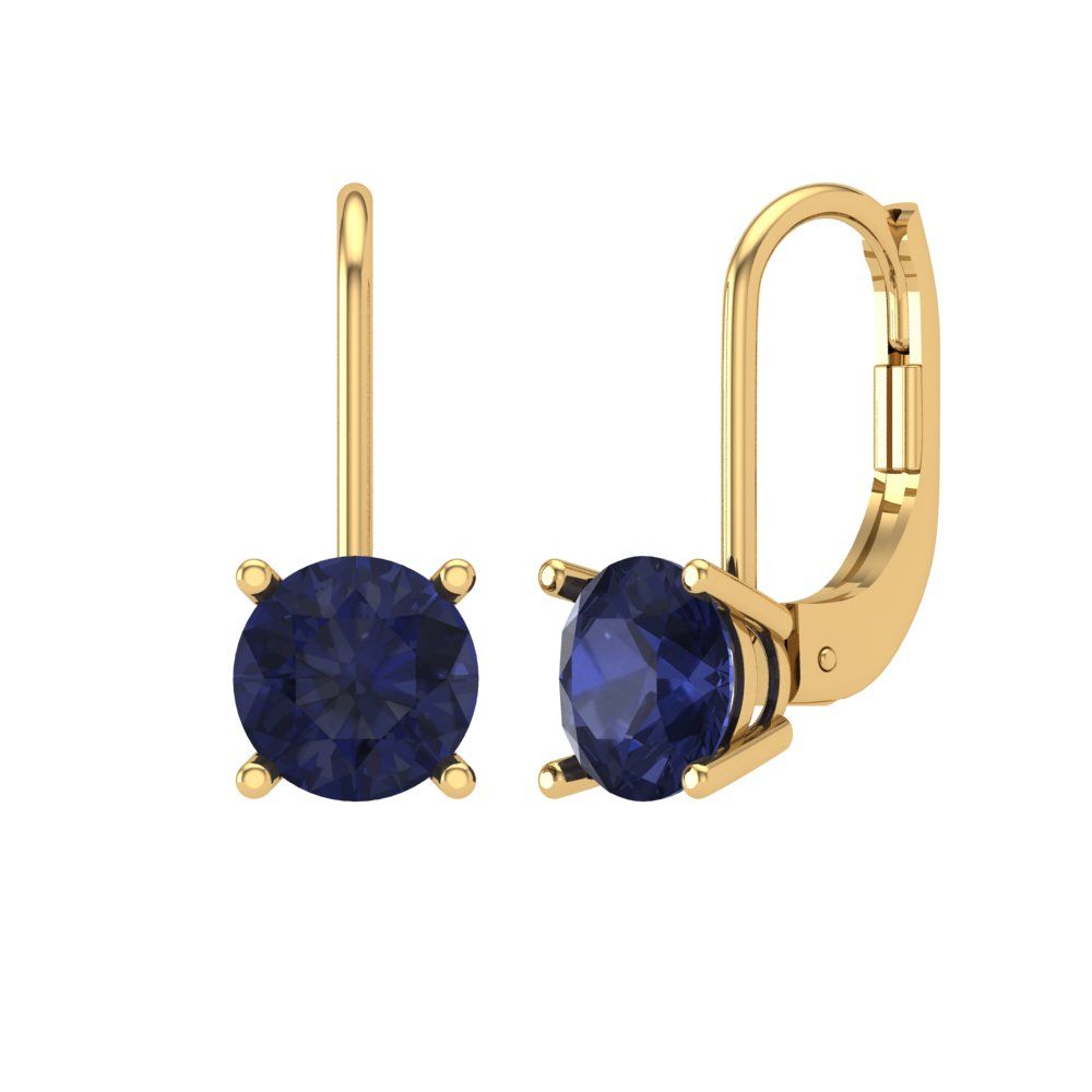 2 ctw Blue Sapphire Drop Dangle Earrings | 6.5mm Round Cut White Gold Lever Back | September Birthstone